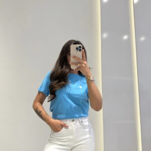 Dilvin Bisiklet Yaka Pamuklu Tshirt -MAVİ