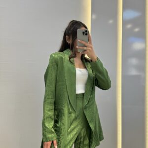 Sateen Şal Yaka Desenli Ceket -YEŞİL