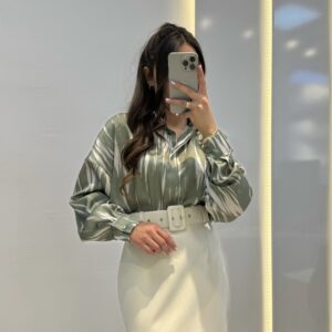 Sateen Desenli Klasik Gömlek -YEŞİL