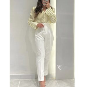 Sateen Vatkalı Çizgili Gömlek -YEŞİL