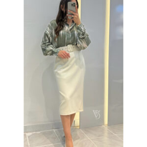 Sateen Kemerli Kalem Etek -BEJ