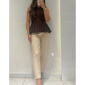 Yüksek Bel Kumaş Pantolon -BEJ