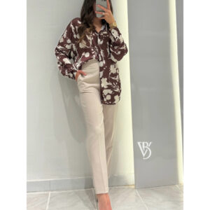 Sateen Desenli Oversize Gömlek - KAHVE