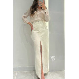 Robin Taşlı Yırtmaç Detay Midi Etek -BEJ