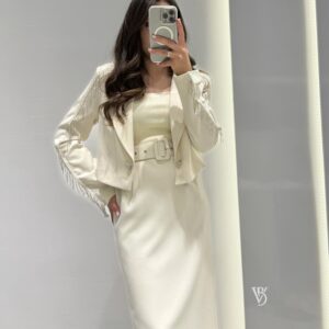 Robin Taş Detay Crop Blazer Ceket -BEJ