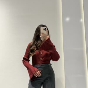 Dilvin İspanyol Kol Triko Hırka -BORDO