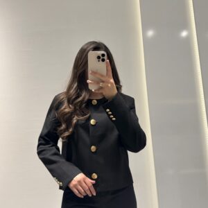 Düğme Detay Crop Blazer Ceket -SİYAH