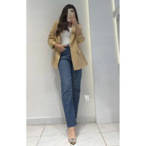 Kruvaze Yaka Blazer Ceket -CAMEL