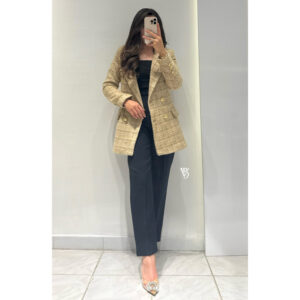 Düğme Detay Tüvit Blazer Ceket -CAMEL