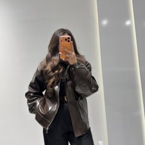 Yaka Kürk Detay Deri Ceket -ACI KAHVE