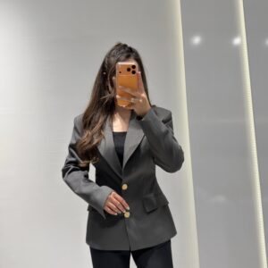 Dilvin Fitted Kesim Vatkalı Blazer -GRİ