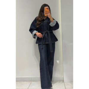 Kemerli Denim Ceket/Pantolon Takım