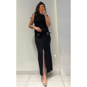 Dilvin Aksesuar Detaylı Triko Takım -SİYAH