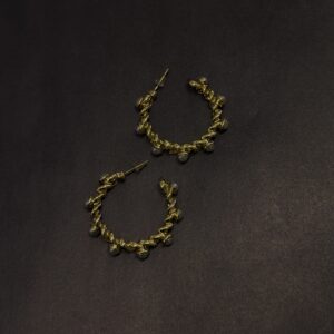 Çelik Taş Detay Halka Küpe -GOLD