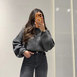 Bisiklet Yaka Oversize Triko -ANTRASİT