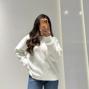 Dilvin Bisiklet Yaka Yumuşak Dokulu Kazak -BEYAZ