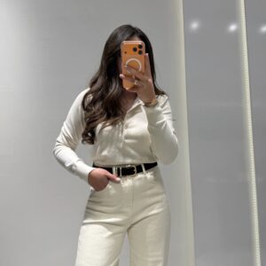 Polo Yaka Çıtçıtlı Triko -BEJ