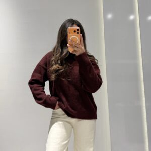 Dilvin Bisiklet Yaka Yumuşak Dokulu Kazak -BORDO