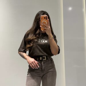 Baskılı Basic T-shirt-KAHVERENGİ