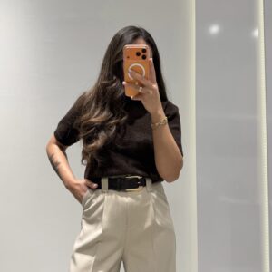 Dilvin Parıltılı Kısa Kollu Kazak - ACI KAHVE