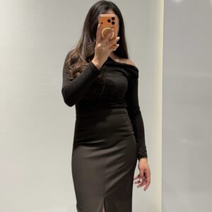 Asimetrik Yaka Bluz -ACI KAHVE