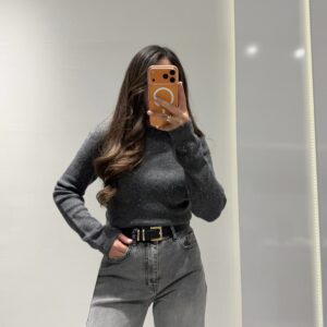 Dilvin Yün Karışımlı Parıltılı Kayık Yaka Kazak