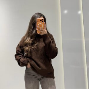 Dilvin Bisiklet Yaka Yumuşak Dokulu Kazak -KAHVERENGİ