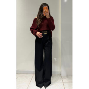 Dilvin Dilvin Kemerli Yüksek Bel Pantolon -SİYAH