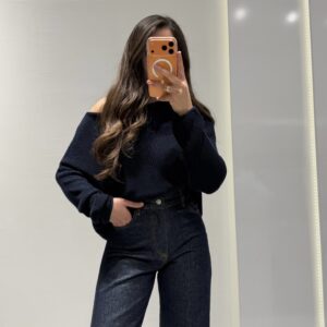 Dilvin Kayık Yaka Dökümlü Triko Kazak -LACİVERT