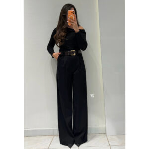 Dilvin Kemerli Yüksek Bel Pantolon -SİYAH