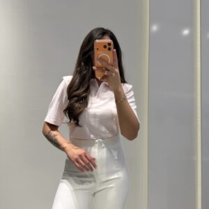 Polo Yaka Vatkalı T-shirt -PEMBE