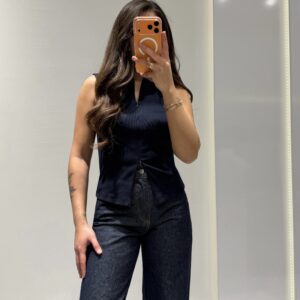 Dilvin Fermuar Detaylı Top -LACİVERT