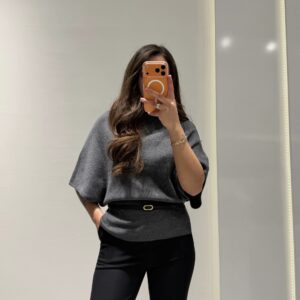 Dilvin Kayık Yaka Yarasa Kol Kemerli Triko -GRİ