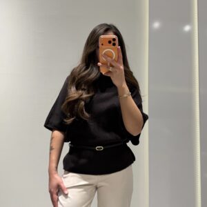 Dilvin Kayık Yaka Yarasa Kol Kemerli Triko -ACI KAHVE