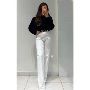 Kemerli Yüksek Bel Jean -BEYAZ