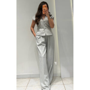 Dilvin Çizgili Dökümlü Palazzo Pantolon -GRİ