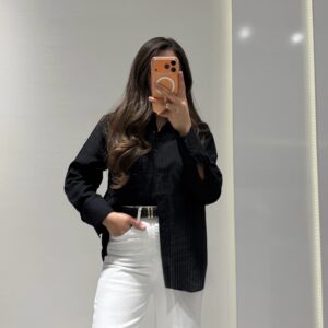 Tensel Çizgili Gömlek -SİYAH