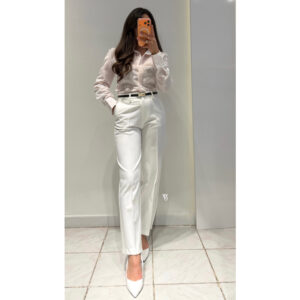 Dilvin Kemerli Düz Paça Pantolon -BEYAZ