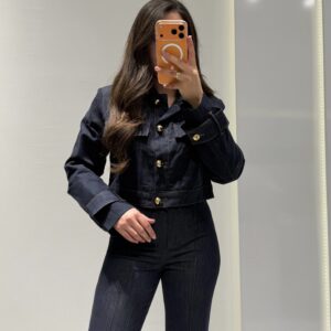 Gold Düğme Detay Denim Takım