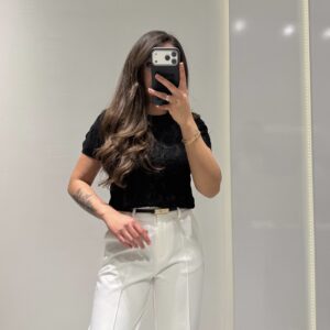 Dilvin Bisiklet Yaka Dokulu Triko Bluz -SİYAH