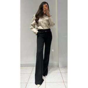 Dilvin Kemerli Düz Kesim Pantolon -SİYAH