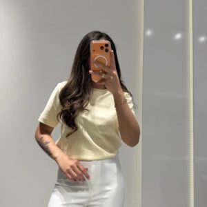 Dilvin %100 Pamuk Bisiklet Yaka T-shirt -AÇIK SARI