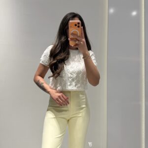 Dilvin Bisiklet Yaka Dokulu Triko Bluz -EKRU