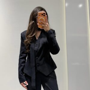 Vatkalı Fular Detay Blazer Ceket -SİYAH