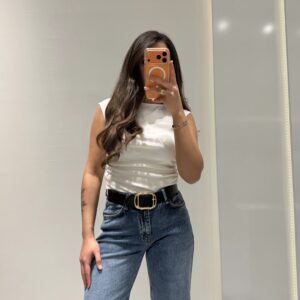 Dilvin Büzgülü Basic T-Shirt -BEYAZ