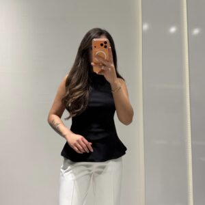 Dilvin Kayık Yaka Peplum Top -SİYAH