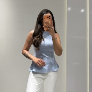 Dilvin Kayık Yaka Peplum Top -MAVİ