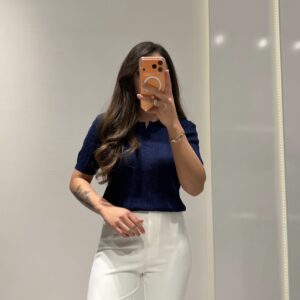 Dilvin Polo Yaka Triko Bluz -LACİVERT