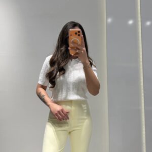 Dilvin Polo Yaka Triko Bluz -BEYAZ