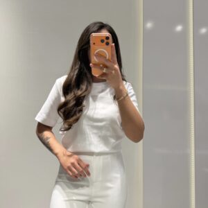 Dilvin %100 Pamuk Bisiklet Yaka T-shirt -BEYAZ